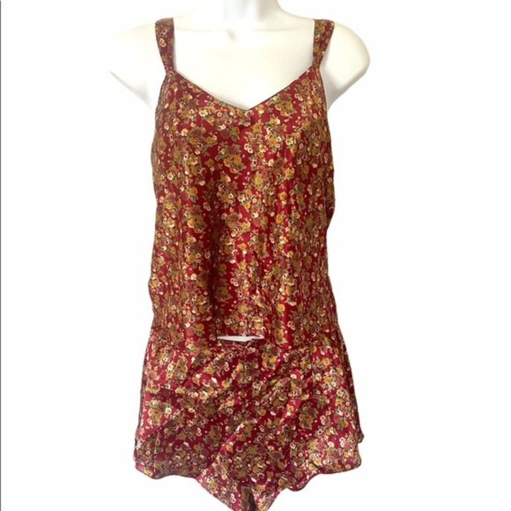 Cacique Red Floral Lingerie Tank and Shorts Set